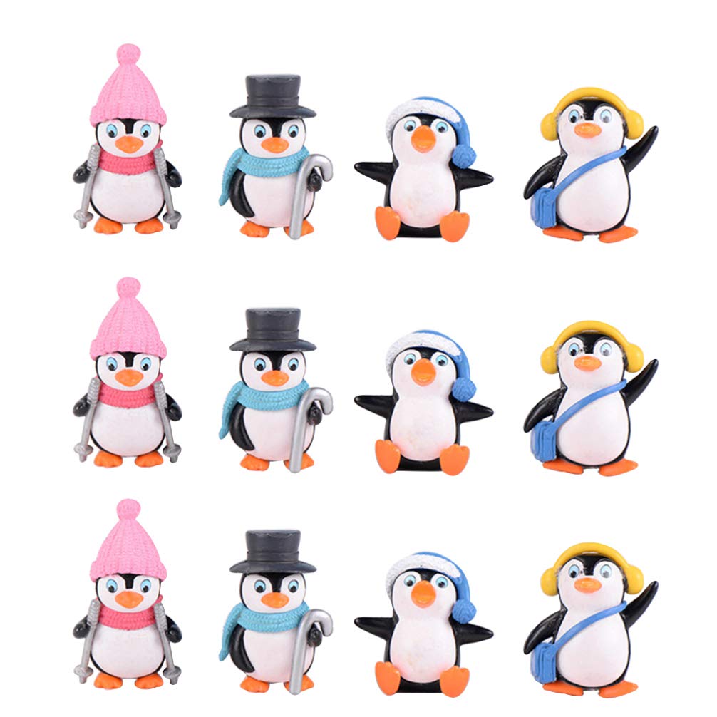 STOBOK 12 Pcs Penguin Figurines Cute DIY Penguin Kits Miniature Ornament for Cake Landscape Garden Christmas Decoration