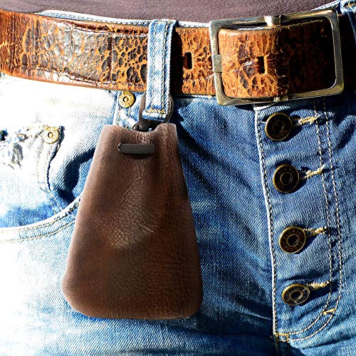 Leather Drawstring Pouch, Coin Bag, Medicine Tobacco Pouch Medieval Reenactment Made in U.S.A. by Nabob Leather (Medium 5 ¾" L x 4 ¼" W - Black)