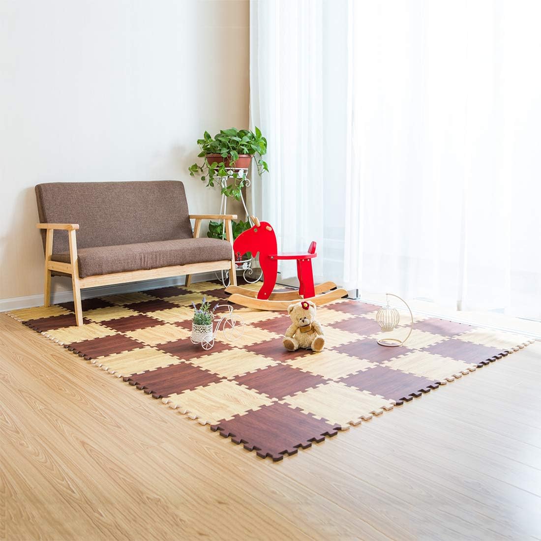 SUPERJARE 16 Tiles Eva Foam Interlocking Tiles Protective Flooring Mat with Borders Dark Wood Grain : Sports & Outdoors