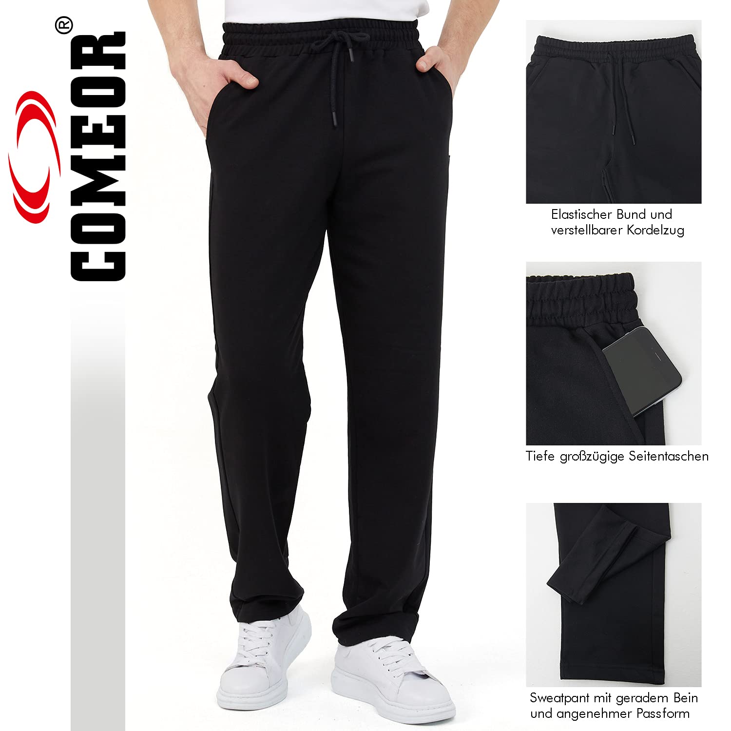 COMEOR Tracksuit Bottoms, Cotton, Men’s Long Sports Trousers, Jogger, Training Trousers, Men’s Relaxing Trousers