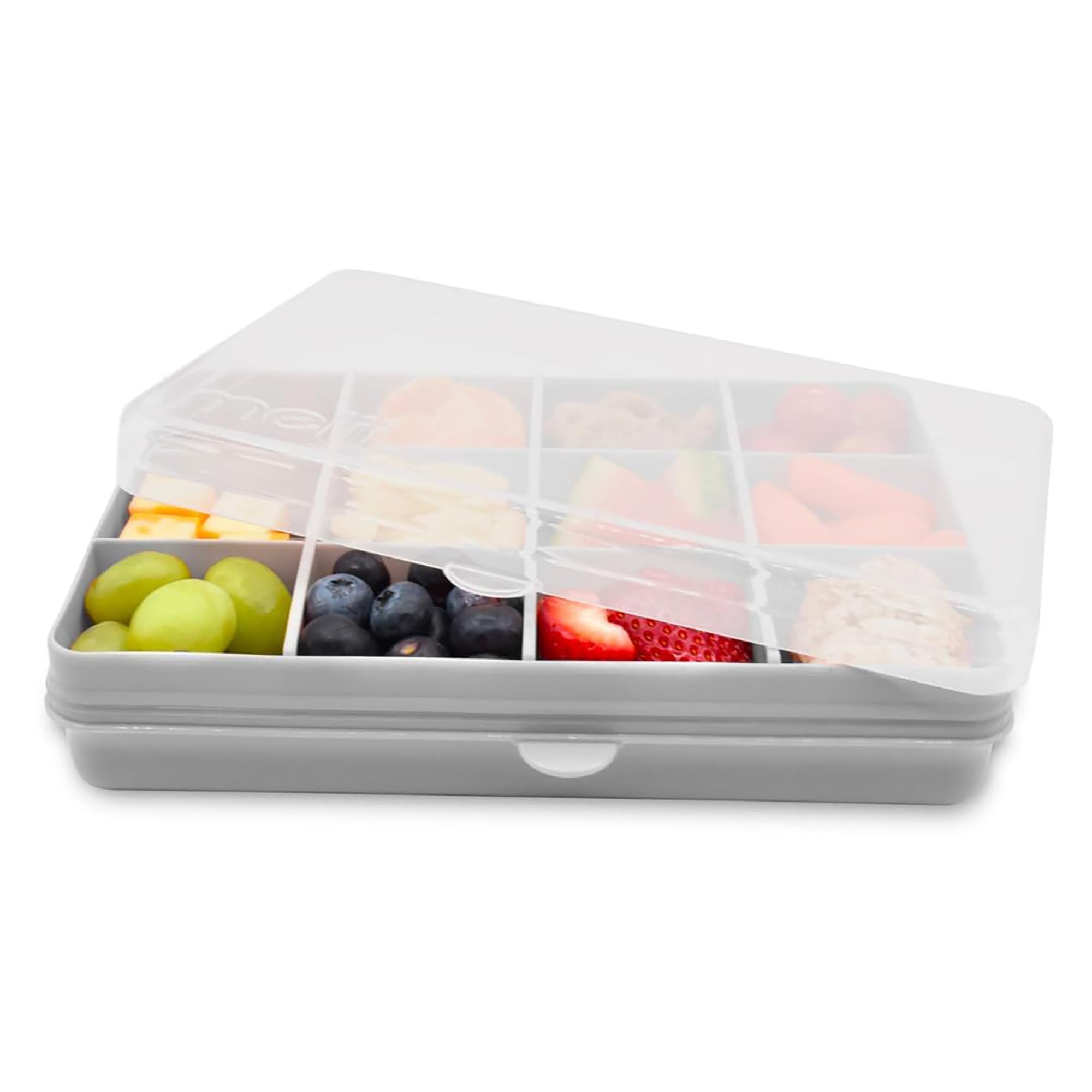 melii Snackle Box – 12-Compartment Divided Snack Container, BPA-Free Food Storage, Removable Dividers, Perfect for Kids Snacks, Arts & Crafts, Beads, and Kitchen Organization (Grey)