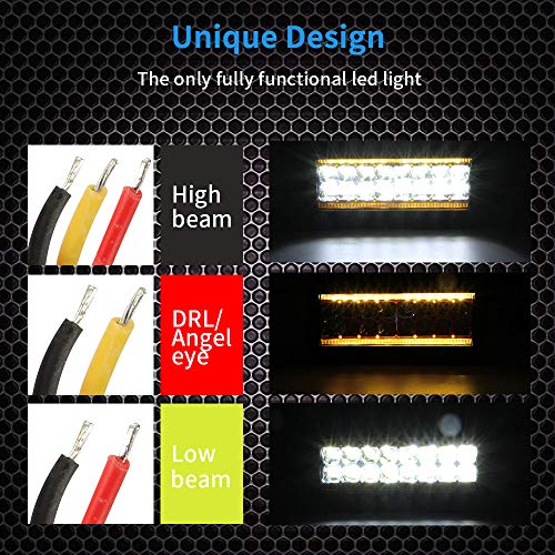 7" LED Light Bar with Amber Marker Light, YUGUANG 240W 24000LM with DRL/Angel Eye Spot&Flood Combo Beam Driving Light, IP68 Waterproof Super Bright Spot Flood Lights for Truck Jeep Boat SUV, 3 Years W