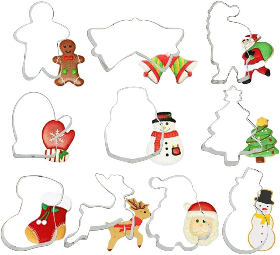 YJShop 10 Pack Christmas Cookie Cutters Set Quality Stainless Steel Cookie Cutters Christmas Tree, Santa Claus, Reindeer, Christmas Stocking and Gloves, Gingerbread Man and Bell Prefect Biscuits Molds