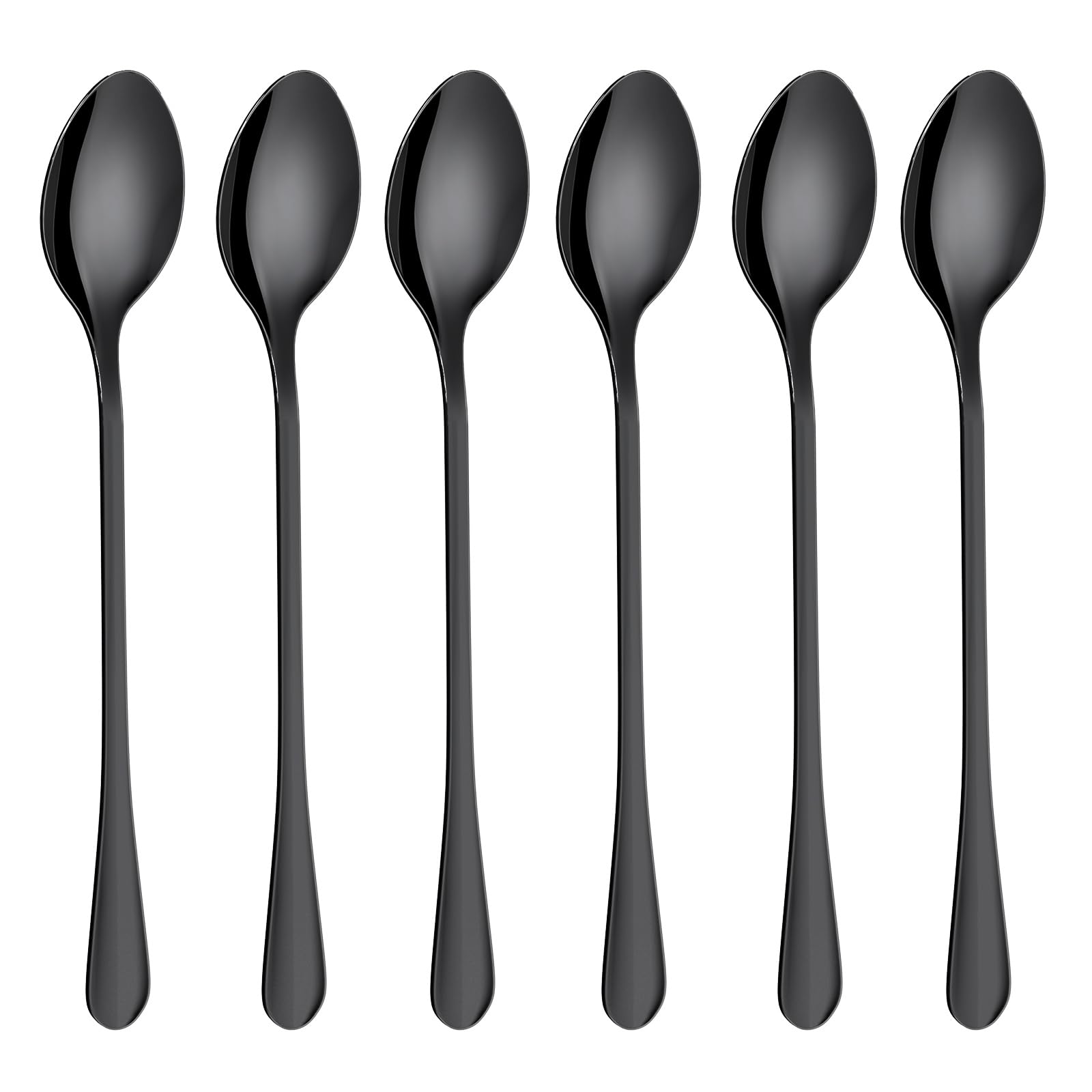 SUSNUAN 6PCS Black Stainless Steel Long Handle 19.5cm Teaspoons for Iced Coffee/Tea, Dessert & Ice Cream Spoons