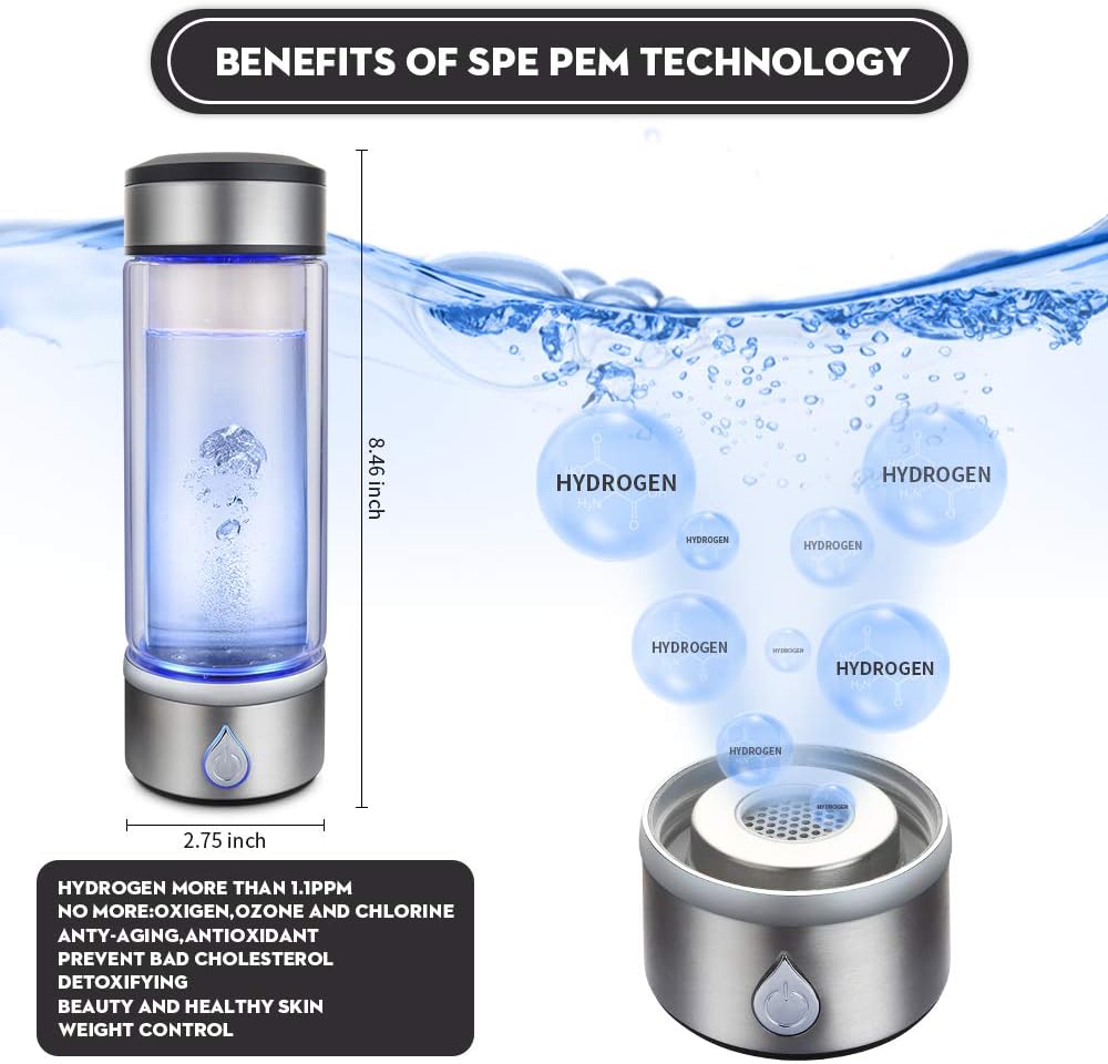 Saikun Portable Hydrogen Water Bottle Rechargeable PEM Technology Ionized Water Generator， Hydrogen Water Machine Hydrogen Generator (600-900PPB): Industrial & Scientific