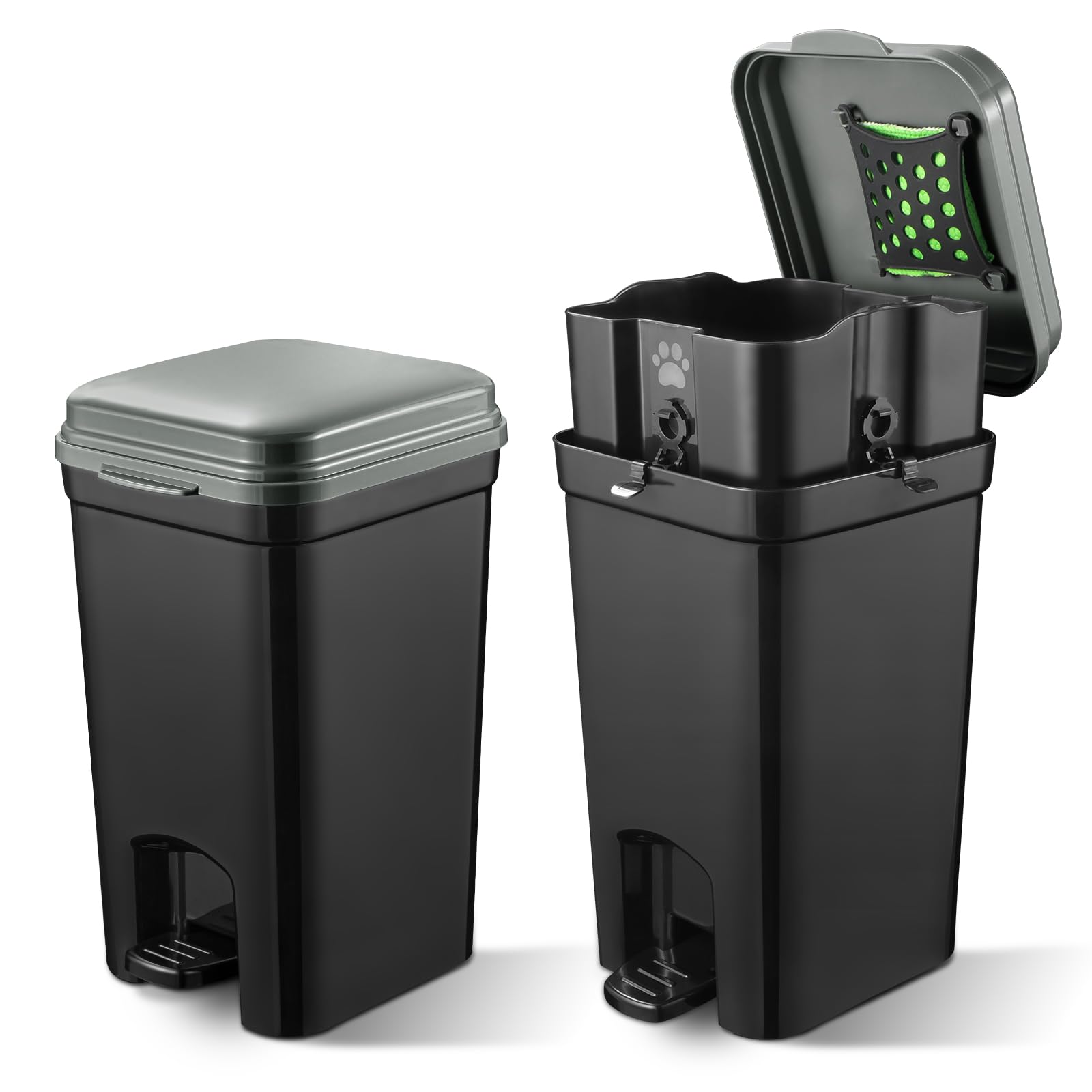 Photo 1 of Mounting UP Small Pet Trash Can with Locking and Lid Hands-Free Pedal for Outdoor & Indoor Cat Litter Dog Poop Garbage Bin 5L/1.32 Gallon with 20PCS Biodegradable Waste Bags & Activated Carbon Bag, US
