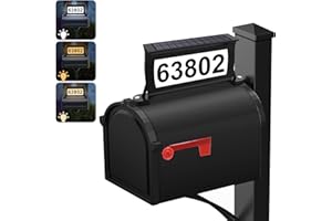 Etetale Solar Address Sign, 3 Colors-in-1 Waterproof Mailbox Number Plaque for Outside, Double-Sided Light-Emitting Mailbox Topper, House Numbers for Outside (No-drilling Option Available)