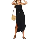 NERLEROLIAN Women's Adjustable Strappy Split Summer Beach Casual Midi Dress