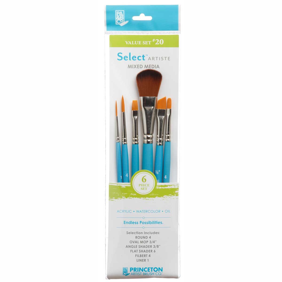 Princeton SelectArtiste Fine Art Multi-Technique Brush Set, 6 x Synthetic Brushes, Mixed Media, For Professionals & Students