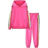 WELAKEN Girls 2 Piece Outfit Rainbow Sequin Striped Sweatshirt & Sweatpants Clothing Set