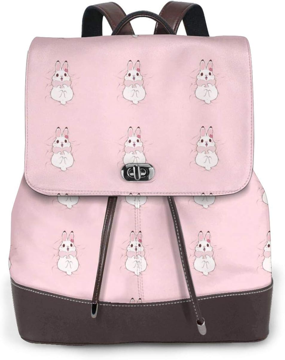 Happy Pink Rabbit Bunny Flowers Women Genuine Leather