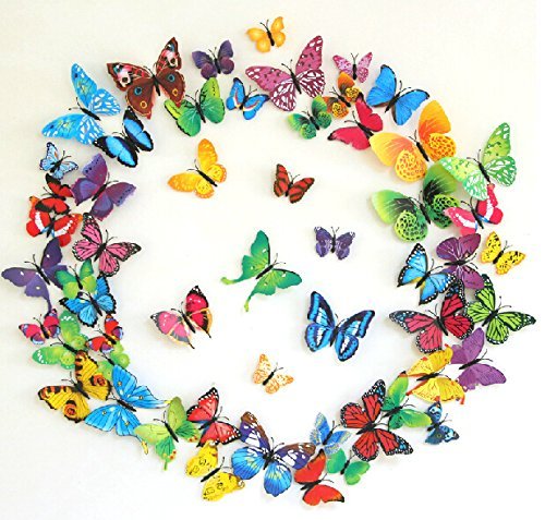 Amaonm® 60pcs 5 Packages 5 Colors 3d Butterfly Wall Stickers Murals Removable DIY Butterflies Wall Decals Wall Art Decor for Kids Babys Boys and Girls Bedroom Living Room Office Classroom Playroom