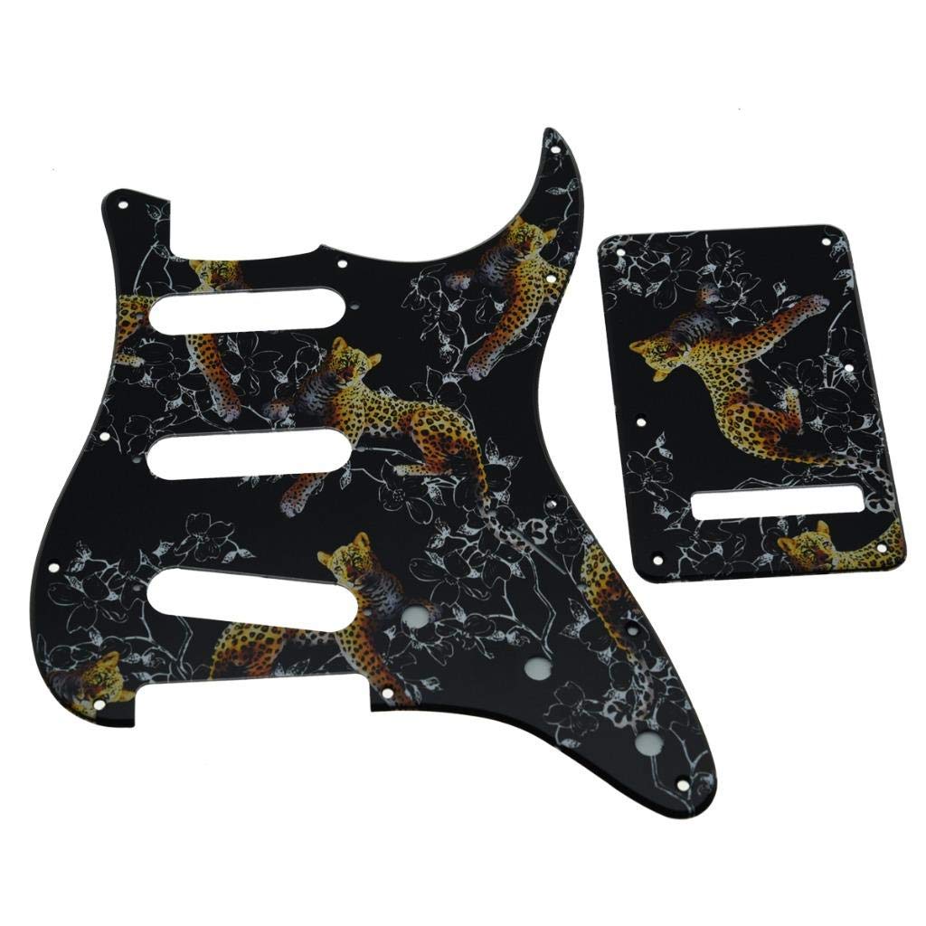KAISH 11 Hole 3D Printed Strat Style SSS Plastic Pickguard ST Back Plate Tremolo Trem Cover for USA/Mexico Stratocaster/Strat Leopard Pattern