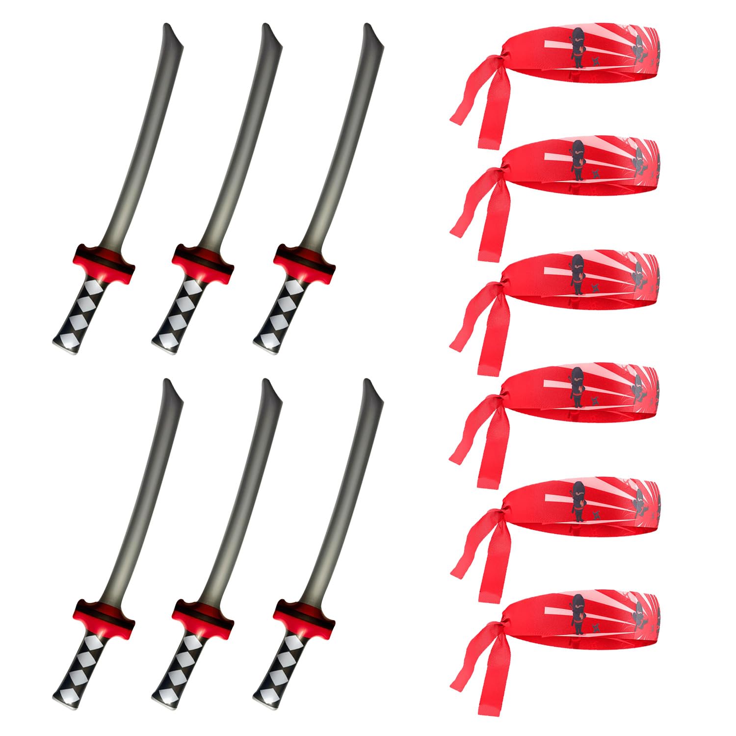 BORFUE 12Pcs Ninja Party Favor Set - Inflatable Katana Swords, Headbands, Costume Accessories for Girls Boys