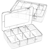 Jutieuo 2 Pack 8 Grids Bead Organizer and Small Parts Storage Tackle Boxes | Small Clear Plastic Organizer box with Removable Dividers, Crafts Supply Organizing Containers, Candies Snacks Boxes (2)