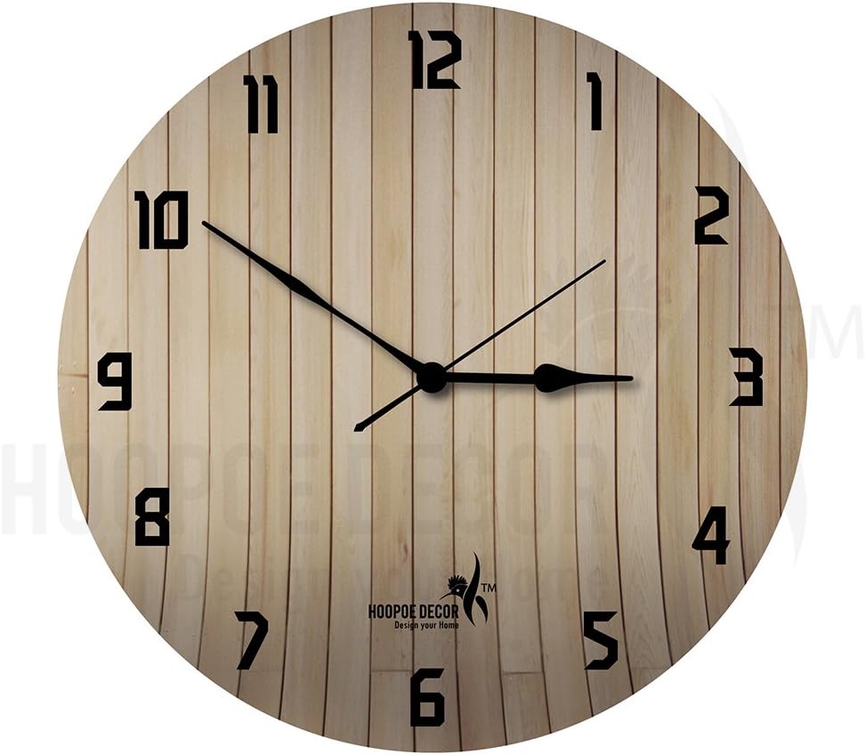 Hoopoe Decor Pine wood finish plank Trendy Wall Clock