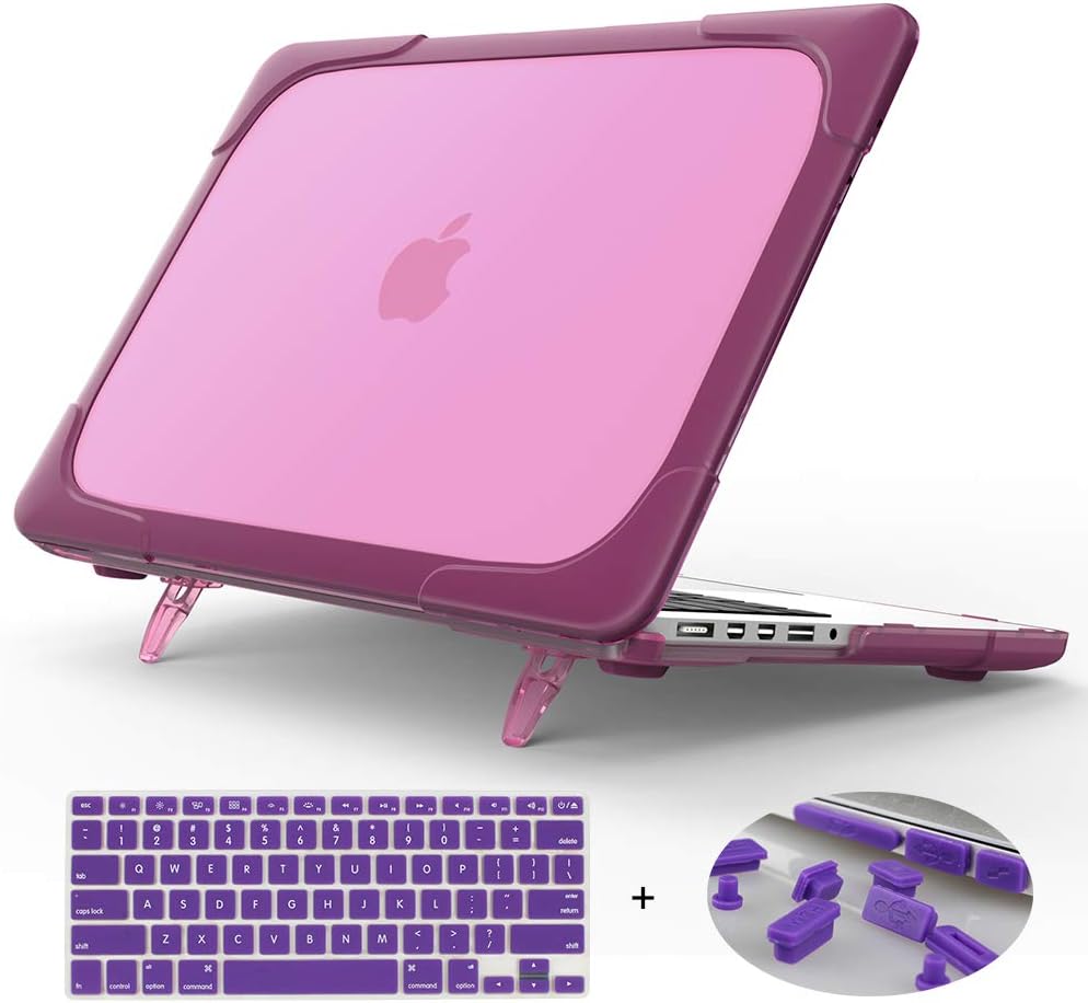 Mektron for MacBook 12 Inch Case,[Heavy Duty] [Dual Layer] Plastic Hard Case Cove with Foldable Kickstand Compatible Retina 12 inch A1534 (Purple)