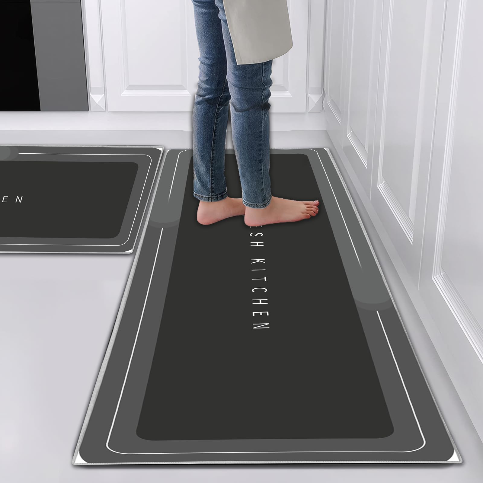 Hoimlm Kitchen Rug Set 2 Piece Non Slip and Anti Fatigue Kitchen Mat, Washable Mats and Rugs for kitchen,Hallway Runner Set, Dining Room, Entryway and Home Decoration Office — image 1