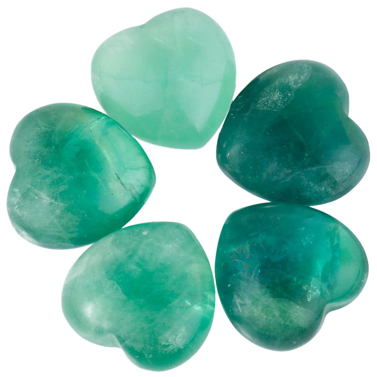 Nupuyai 5pcs Green Fluorite Crystal Heart Love Palm Worry Stone for Chakra Reiki Healing, Carved Stone for Home Decoration 2.5cm — image 1