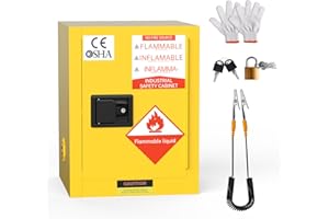 YOEXTO Flammable Storage Cabinet 18" x 18" x 22", Galvanized Steel Flammable Cabinet 12 Gallon, fire Resistant Cabinet, Fireproof Cabinet for Flammable Liquid Cabinet, Chemical, Yellow