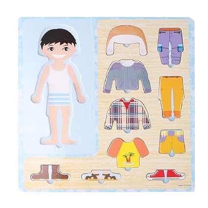 Hnt Kids Boys Summer Winter Change Clothes Games Childrens Wooden Educational Toys Matching Game Jigsaw Puzzle Toys Gifts for Children