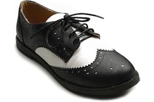 Ollio Women's Flat Shoe Wingtip Lace Up Two Tone Oxford