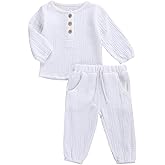 VISGOGO Toddler Boy Linen Outfit Baby Boy Fall Winter Clothes Set Button-Down Shirt Tops Cotton Linen Pants 2PCS