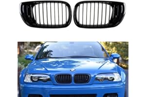 ZUGEET B-M-W E46 Grill Front Kidney Grille for 2002-2005 3 Series 4-Door 320 325 325i 330 Sedan Wagon 4D Car (Gloss Black)