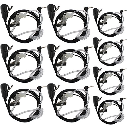 Tenq 10 Pack Advanced Nipple Covert Acoustic Tube Bodyguard FBI Earpiece Headset for Motorola Cobra Talkabout Walkie Talkie Two Way Radio 1pin
