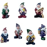 Wetufin 7pcs Miniature Garden Gnomes Mini Gnome Statues Garden Resin Gnome Fairy Garden Accessories Kit Landscape Ornament Set Dwarfs Statue for Gardens Decoration, Christmas Tree, Gift for Kids
