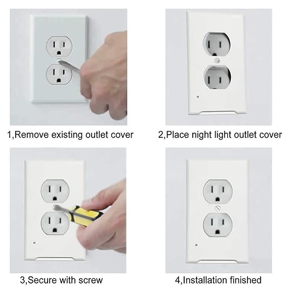 4Pack Wall Outlet Cover Plate with 3000K Warm White LED Night LightNo