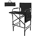 mefeir 30" Tall Directors Chair Black Folding with Side Table Storage Bag,Portable Makeup Artist Bar Height, Aluminum Frame 300 lbs Capacity, 19.2" D x 23.6" W x 45.6" H
