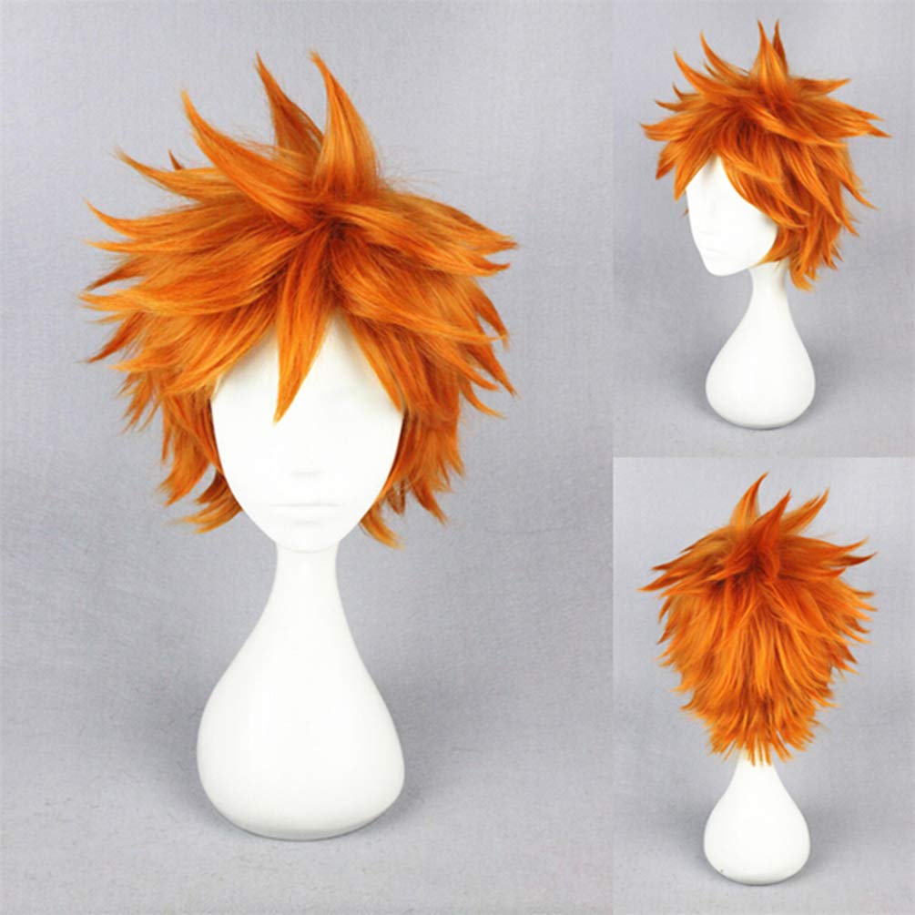 FuHouse 32cm Short Spiky Wig Halloween Cosplay Anime Wig Unisex Spiky Wig (Orange)