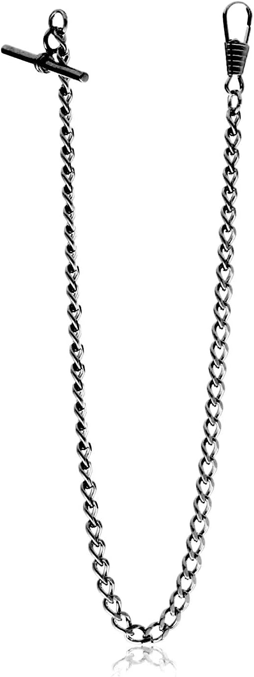 BOSHIYA Decent Chrome-Plated Vest Waistcoat T-bar Pocket Watch Chain Tone with Box