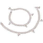 Efulgenz Indian Silver Tone Boho Bell Charms Ankle Bracelets Bollywood Silver Payal Anklet Set for Women Jhanjara Anklets Jewelry for Women
