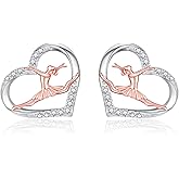 Sterling Silver Ballerina Earrings Necklace for Women Ballet Dancer Heart Stud Earrings Ballerina Christmas Jewelry Gift for Daughter Granddaughter