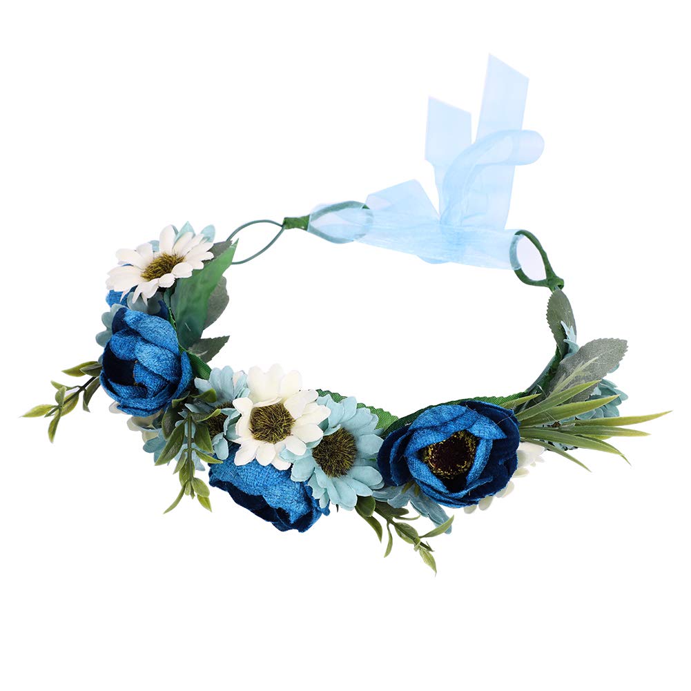 Floral Crown Headband Bride Flower Wreath Crown Flower Garland Headband Wreath Hair Garland Boho Floral Headpiece with Ribbon Rose Bohemian Hair Accessories for Wedding Party Festival