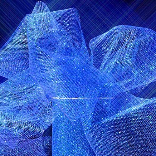 Premium Sparkling Glitter Tulle Rolls - 6" by 25 Yards (Royal Blue)
