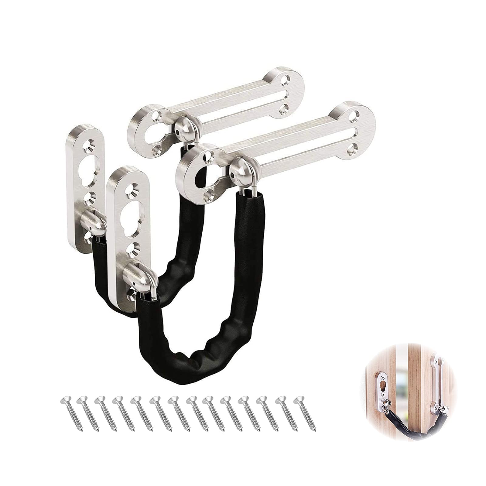 Extra-Thick Door Chain Lock Stainless Steel Security Door Chain Lock Door Chain Anti-Theft Buckle Door Lock Heavy Duty Latch Lock Chain Locking Door Chain for Home Apartment Hotel Bedroom 2 pcs