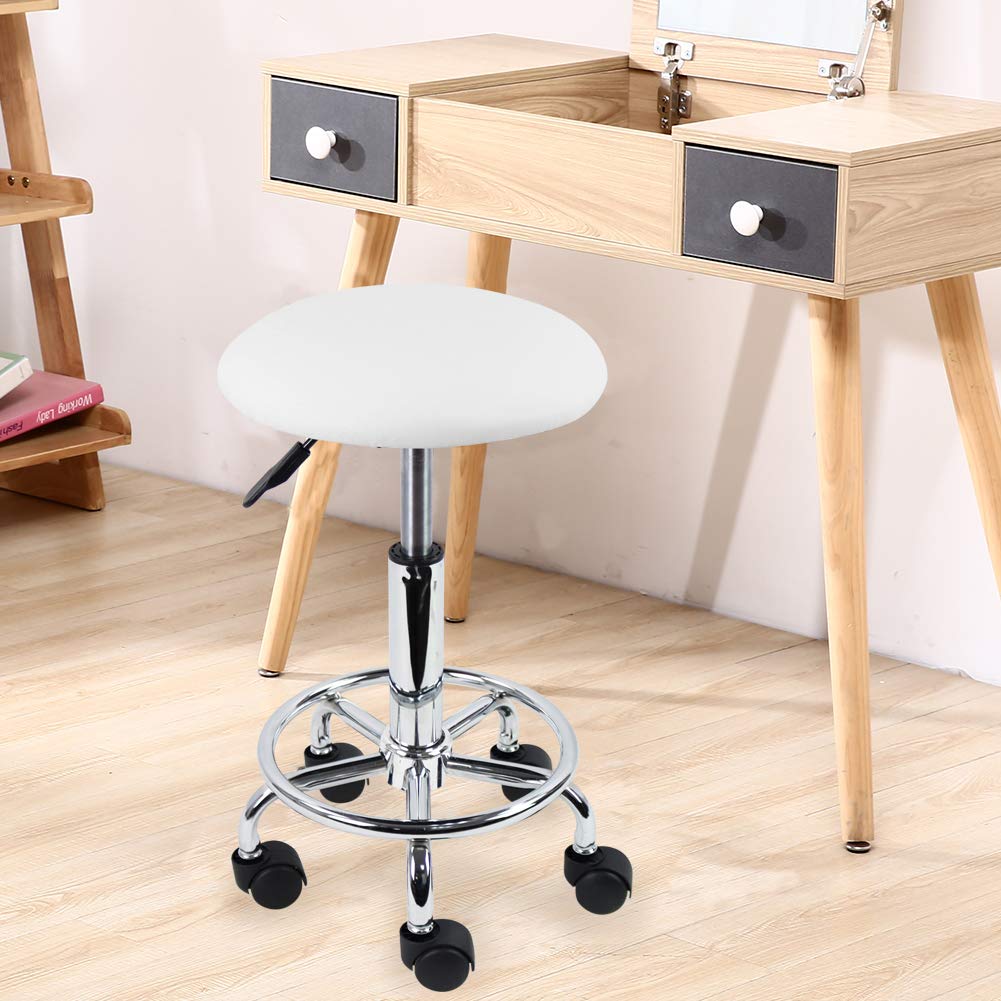 KKTONER Swivel Rolling Stool with Footrest Height Adjustable PU Leather Salon Vanity Spa Massage Office Stool Chair Small (White): Furniture & Decor