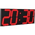 CHKOSDA LED Large Digital Wall Clock, Oversize Wall Clock with 6” Numbers, Remote Control Count up/Countdown Timer Clock, Auto Dimmer, Big Calendar and Thermometer(Red)