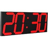 CHKOSDA LED Large Digital Wall Clock, Oversize Wall Clock with 6&rdquo; Numbers, Remote Control Count up/Countdown Timer Clock, Auto Dimmer, Big Calendar and Thermometer(Red)