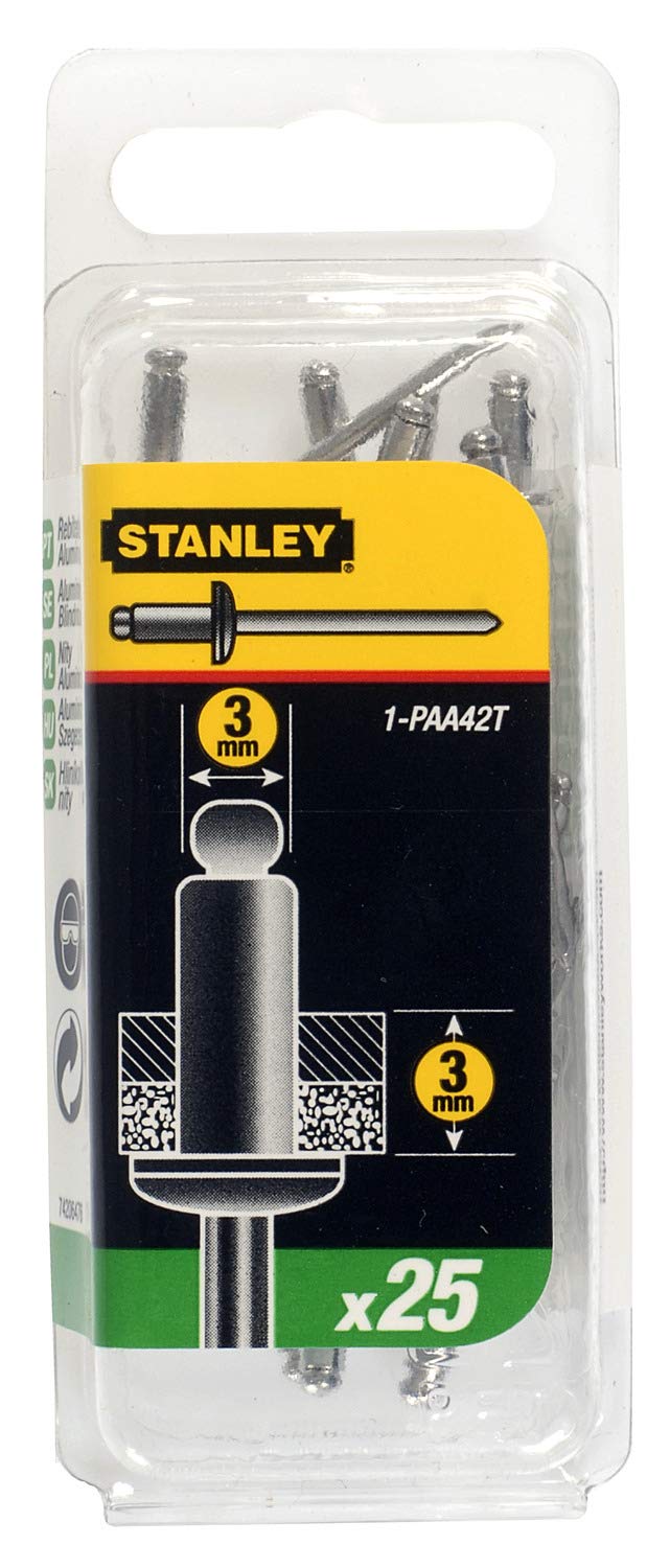 Stanley 1-PAA42T Aluminium Rivets, Silver, 3 x 3 mm, Set of 25 Piece