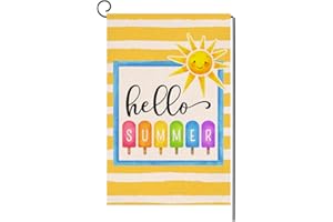 BLKWHT Hello Summer Beach Garden Flag 12x18 Vertical Double Sided Colorful Popsicle Holiday Outside Decorations Burlap Yard Flag BW296