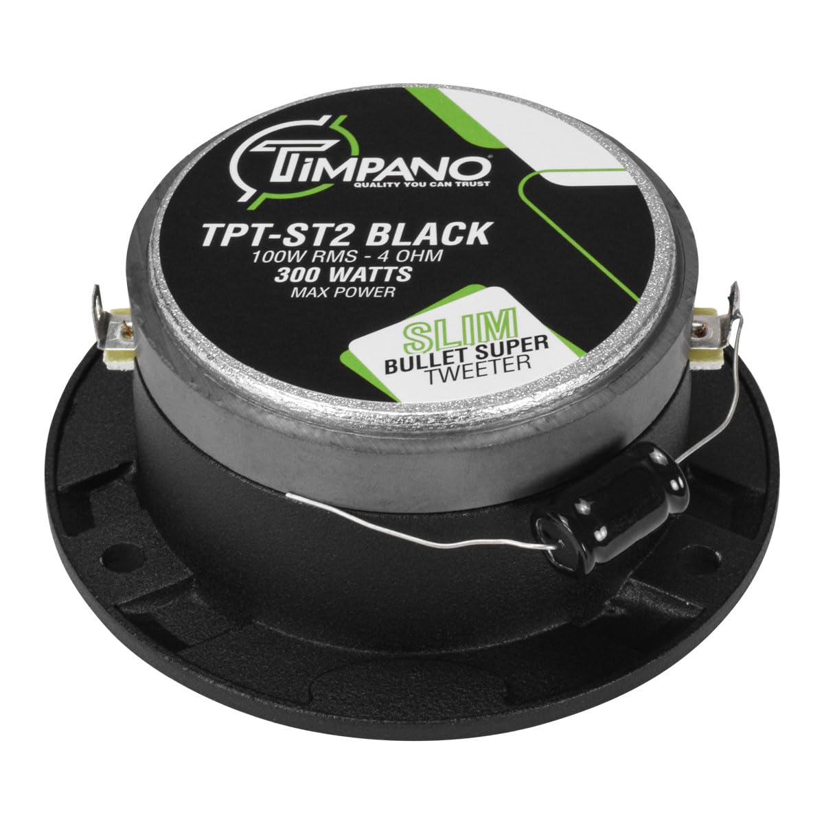 Timpano TPT-ST2 Black Slim Super Tweeter, 600 Watts 4 Ohm, 105 dB, 1 in Voice Coil, 3.85 inch Pro Car Sound System Bullet Tweeters (Pair)