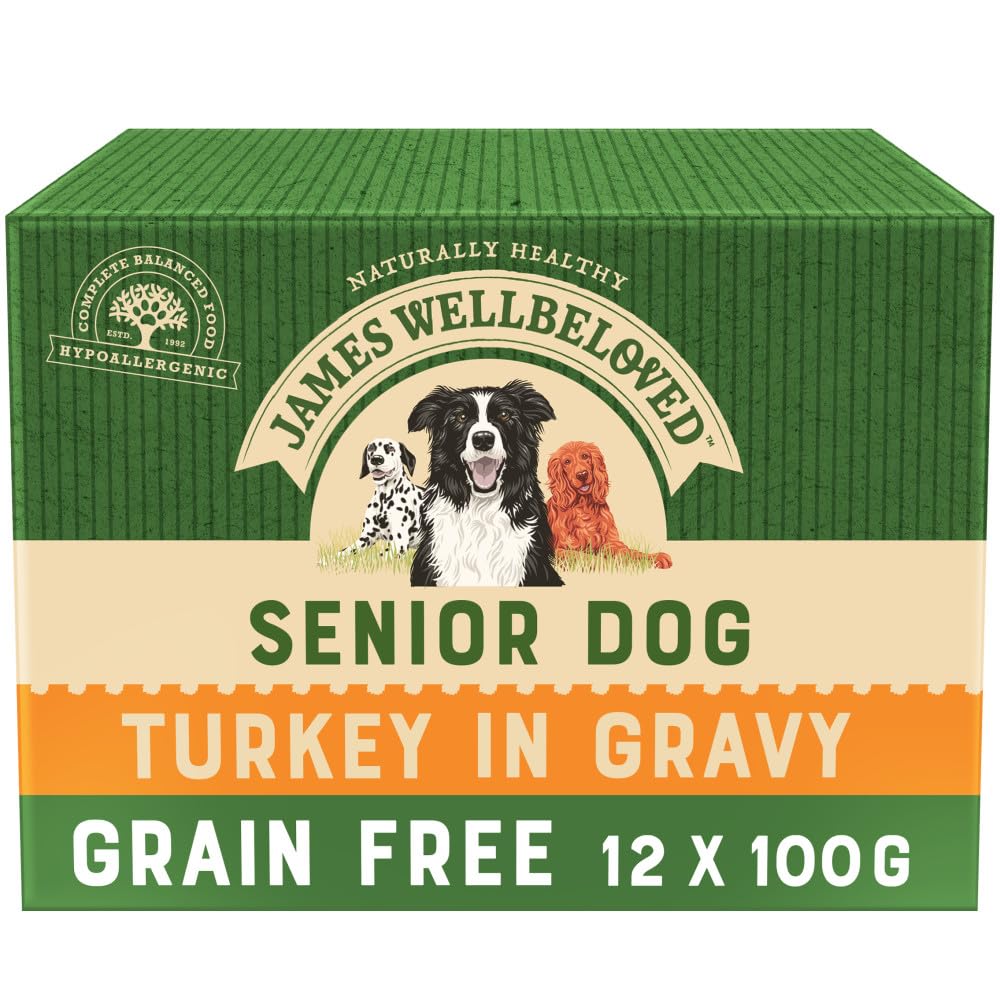 James Wellbeloved Senior Grain Free Turkey in Gravy 10 Pouches, Hypoallergenic Wet Dog Food, Pack of 1 (12 x 100 g)