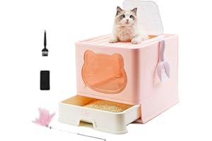 HelloMiao Fully Enclosed Cat Litter Box with Lid, Foldable Extra Large Cat Toilet, Drawer Type Cat Litter Tray with Plastic Scoop, Suitable for Cats Under 17.6Ib(8kg)