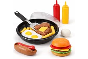 LIBERTY IMPORTS 25 PCS Play Food Kids Toy Set with Frying Pan Skillet and Spatula - Kitchen Cooking Pretend Play Toy Grill Set for Toddlers Kids