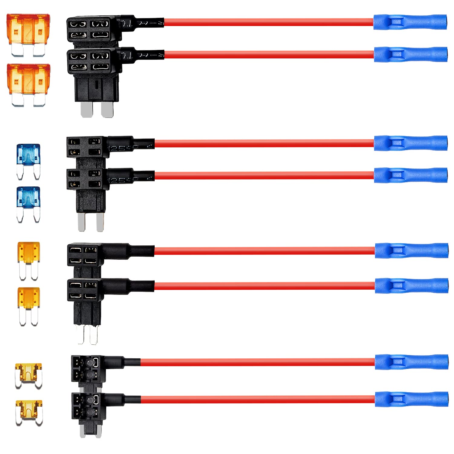 Photo 1 of 4 Types Add-a-Circuit Fuse Tap Adapter with Standard & Mini & Low Profile Mini & Micro2 Blade Fuse Holder for Cars Trucks Boats (8 Pack)