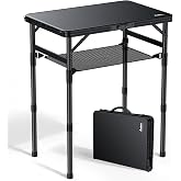 Anbte 2 ft Small Folding Table, 3 Adjustable Height for Camping, 23" X 16" | Aluminum Folding Camping Table with Storage Net, Waterproof Plastic Tabletop, For Camping RV Travel Patio Picnic, Pure Black